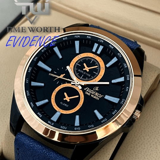 Time Worth Evidence Stylish Blue Leather Strap Watch