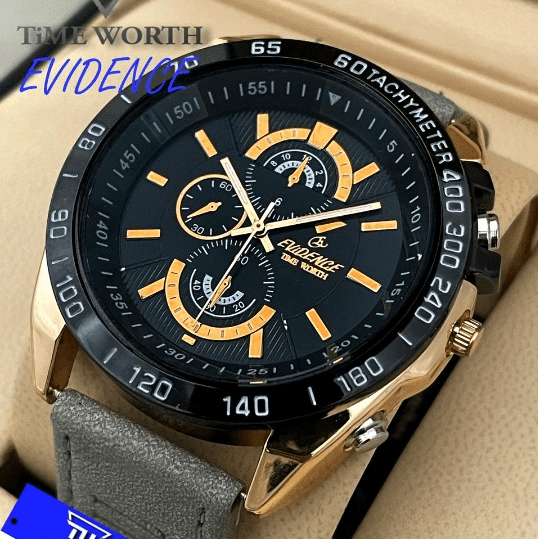Time Worth Evidence Stylish Grey Leather Strap Watch